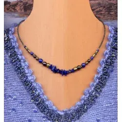 Collier Ritournelle Hématite Lapis Lazuli doré